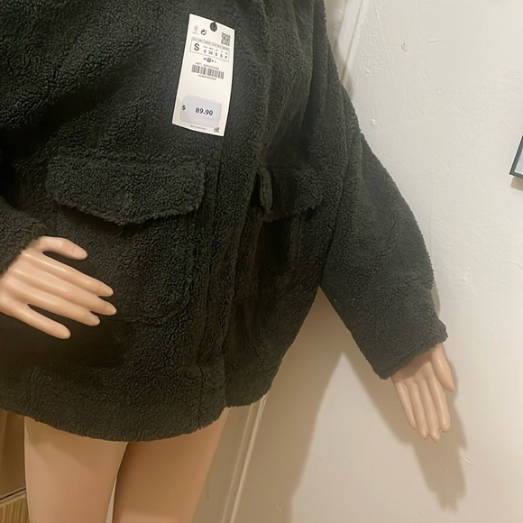 Zara green Teddy fleece oversized jacket - Picture 5 of 13